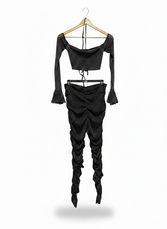 SHEIN |L| BLACK GLITTER RUCHED TWO-PIECE SET