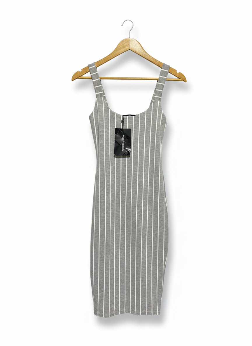PRETTYLITTLETHING |S| BUST 13| GREY PINSTRIPE BODYCON MINI DRESS