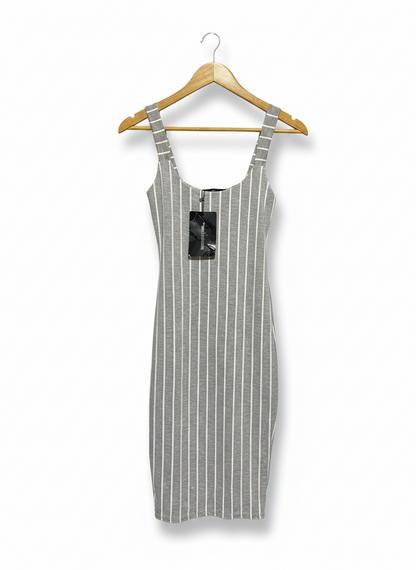 PRETTYLITTLETHING |S| BUST 13| GREY PINSTRIPE BODYCON MINI DRESS