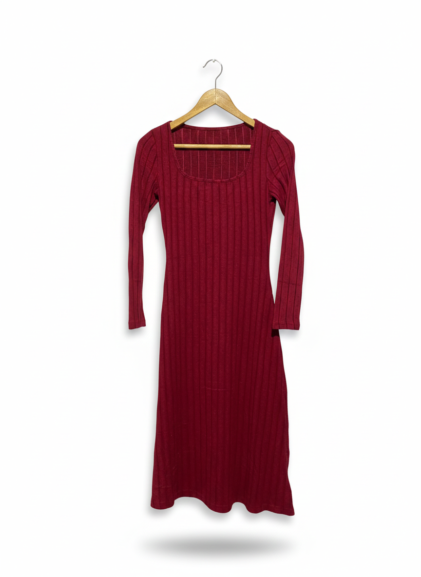 SHEIN |S| BUST 15| Red Ribbed Knit Midi Dress