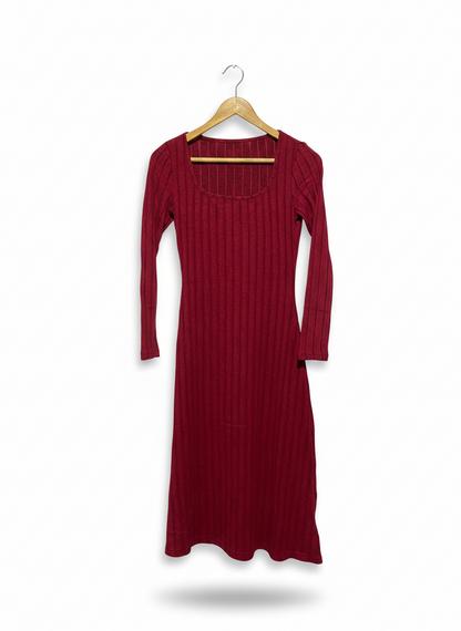 SHEIN |S| BUST 15| Red Ribbed Knit Midi Dress