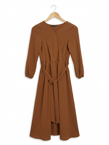 SHEIN |S| BUST 16| B9| ELEGANT RUST BROWN LONG SLEEVE WRAP MIDI DRESS