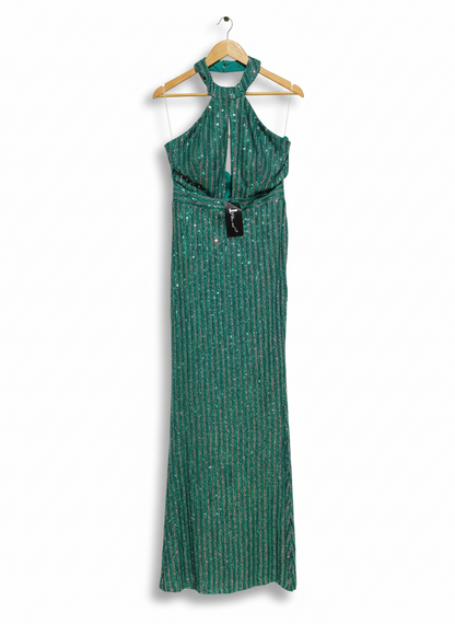 MISS ORD |XL| BUST 16| EMERALD SEQUIN HALTER MAXI DRESS