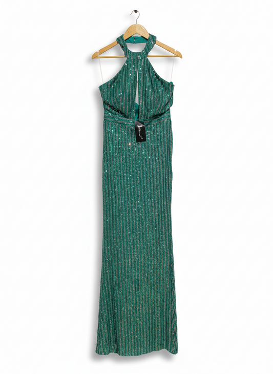 MISS ORD |XL| BUST 16| EMERALD SEQUIN HALTER MAXI DRESS