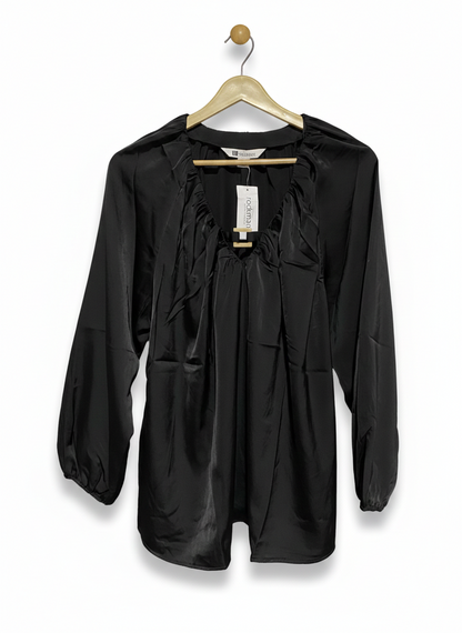 ROCKMANS |XL| BUST 22| LUXE BLACK SATIN PEASANT BLOUSE