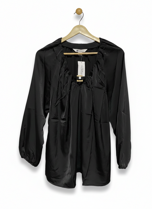 ROCKMANS |XL| BUST 22|C9| LUXE BLACK SATIN PEASANT BLOUSE