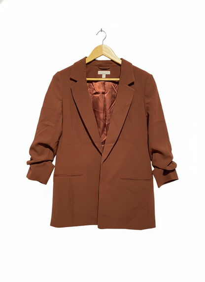 H&M| M |BUST 18| BROWN RUCHED-SLEEVE OPEN-FRONT WOMEN'S BLAZER