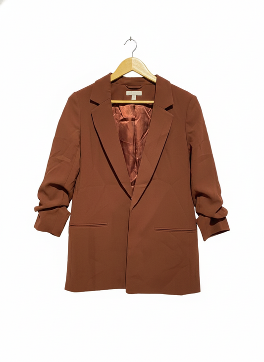 H&M| M |BUST 18| BROWN RUCHED-SLEEVE OPEN-FRONT WOMEN'S BLAZER