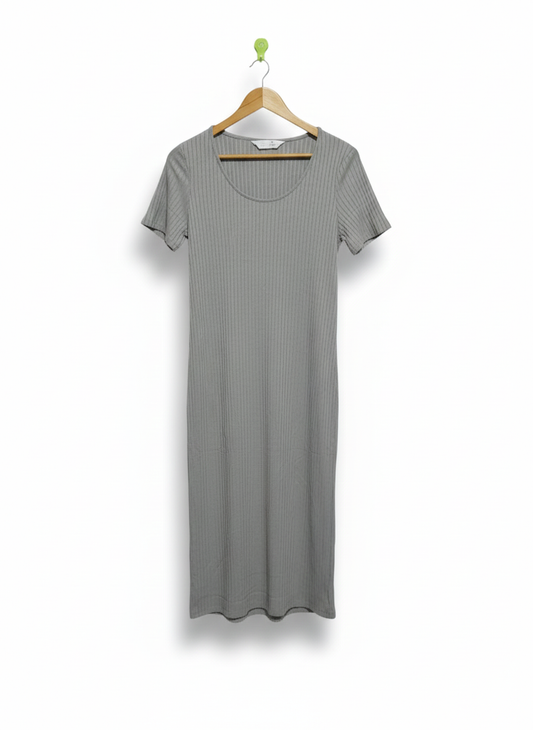 PRIMARK|M| GREY RIBBED SHORT SLEEVE MIDI DRESS
