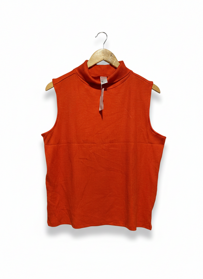 ANKO |L| BUST 20| Orange Ribbed Mock-Neck Sleeveless Top