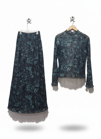 Motel Rocks Mesh Long Sleeve Top and Floral Midi Skirt