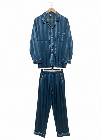 ELEGANT TWO-PIECE SLEEPWEAR WITH BUTTON-UP SHIRT AND MATCHING ELASTIC WAIST PANTS |L|