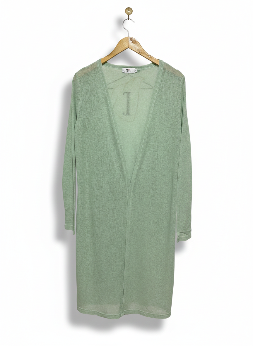 TEMT |M| BUST 20| SAGE GREEN SHEER LONG-LINE CARDIGAN