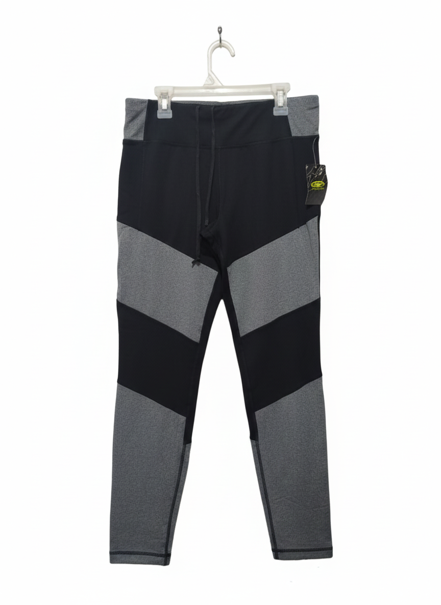 ATHLETIC WORKS|M|WAIST 32|Black & Grey High-Waisted Gym Leggings with Contrast Panels