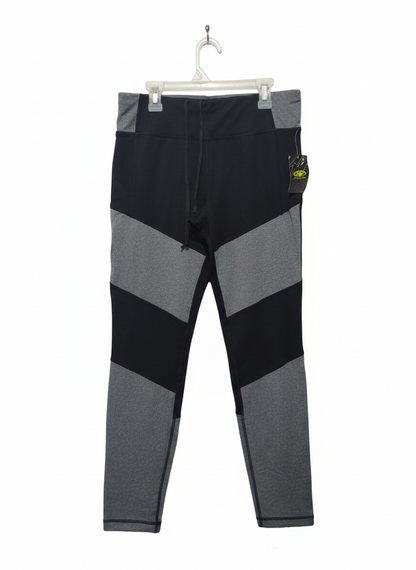 ATHLETIC WORKS|M|WAIST 32|Black & Grey High-Waisted Gym Leggings with Contrast Panels