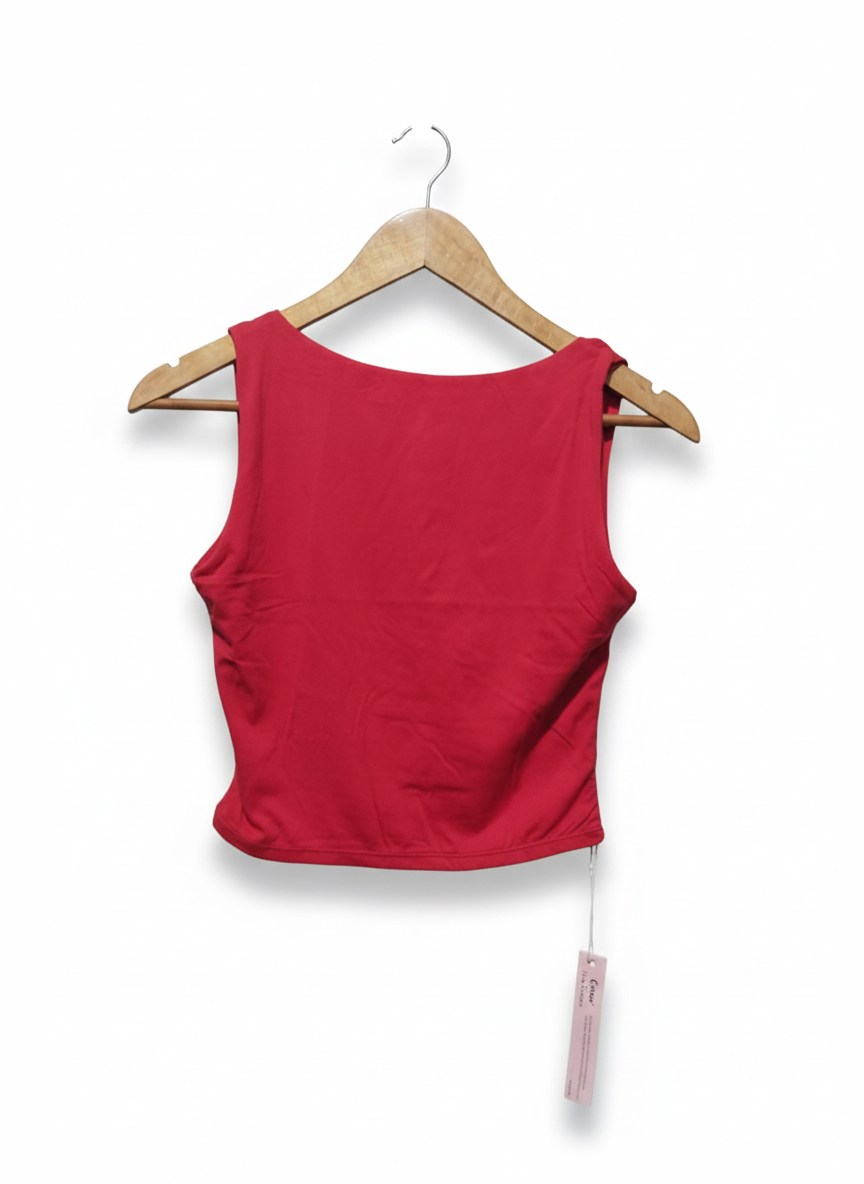 QINSEN|M|BUST 14|Red Scoop Neck Crop Tank Top