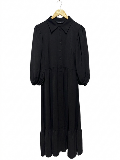 DUSK |M| BUST 19| B10| BLACK BUTTON-DOWN PUFF SLEEVE MAXI DRESS