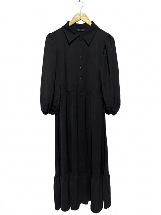 DUSK |M| BUST 19| B10| BLACK BUTTON-DOWN PUFF SLEEVE MAXI DRESS