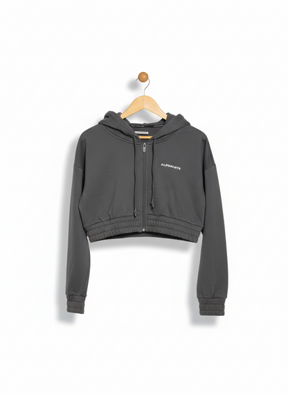 ALPHALETE |XS| BUST 20| CHARCOAL CROP ZIP HOODIE