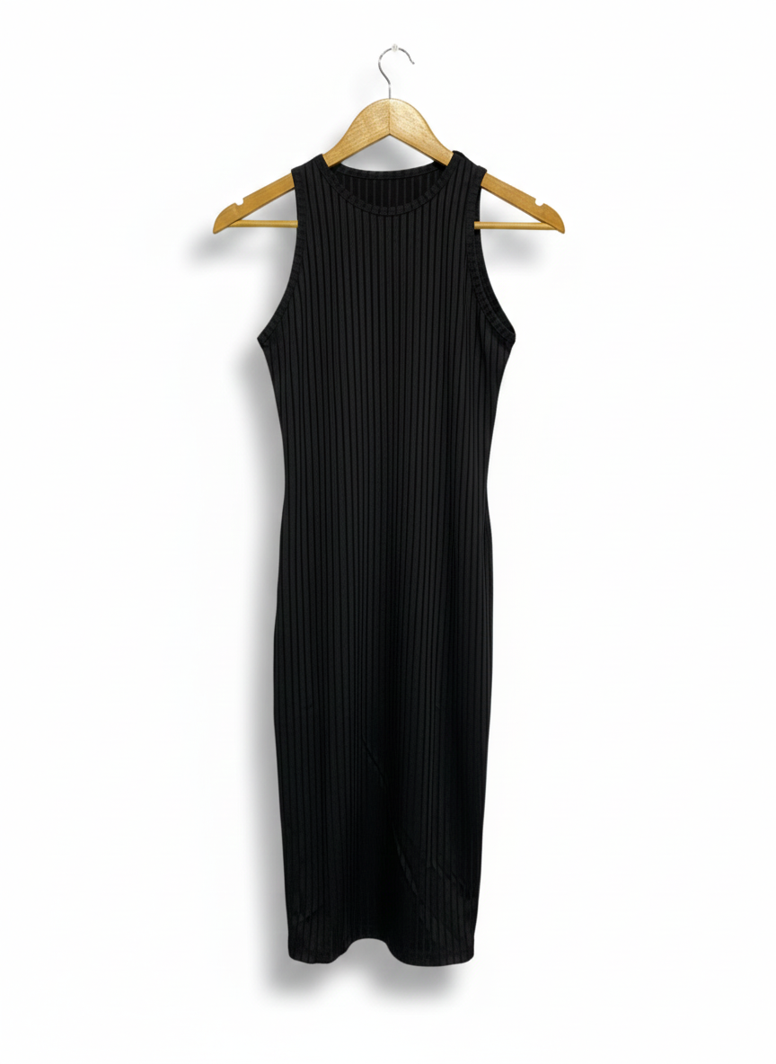 SHEIN SXY|XS|BUST 14|BLACK RIBBED SLEEVELESS MIDI DRESS