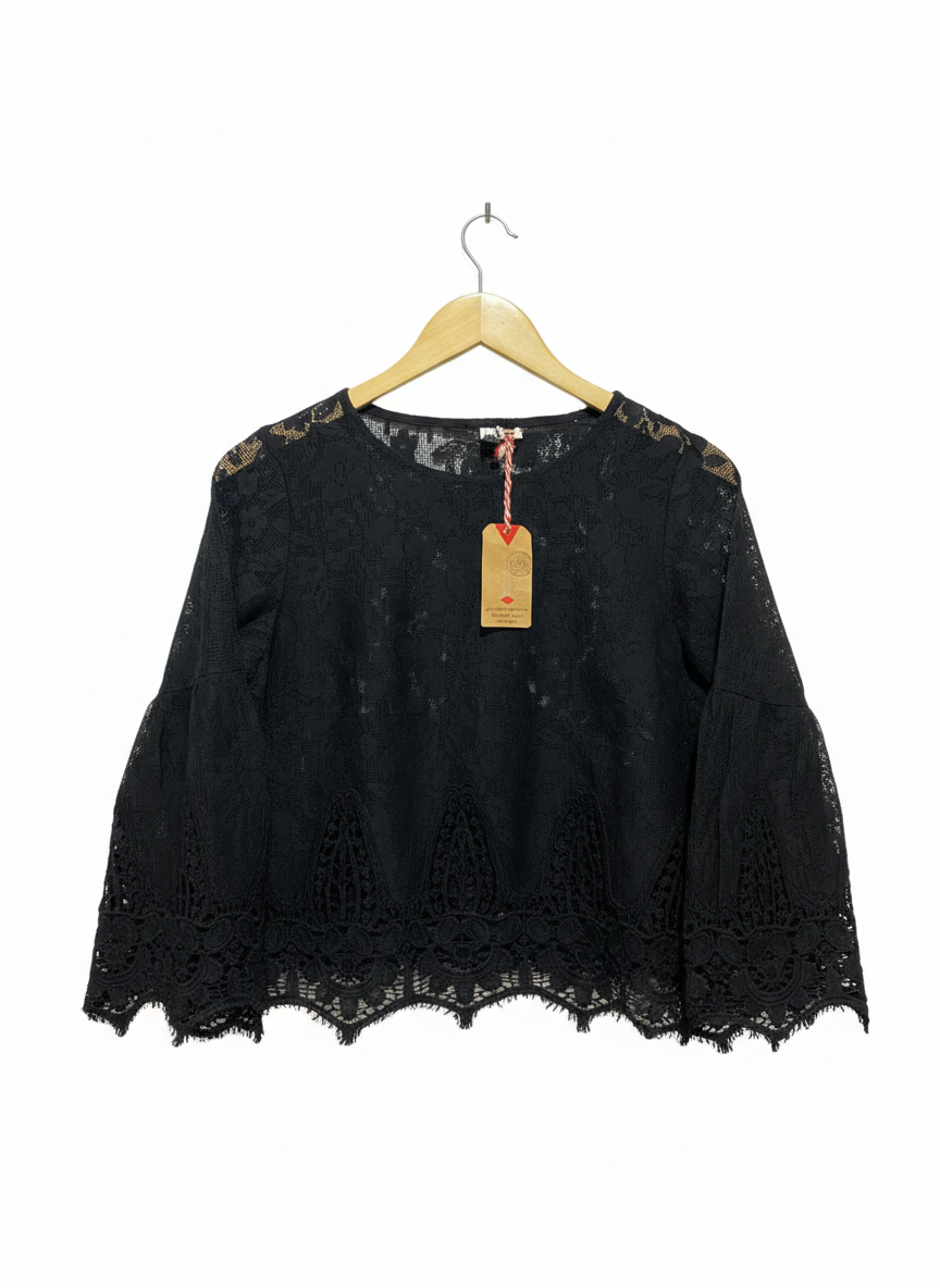 LEE COOPER |M| BUST 17| Black Lace Bell Sleeve Top