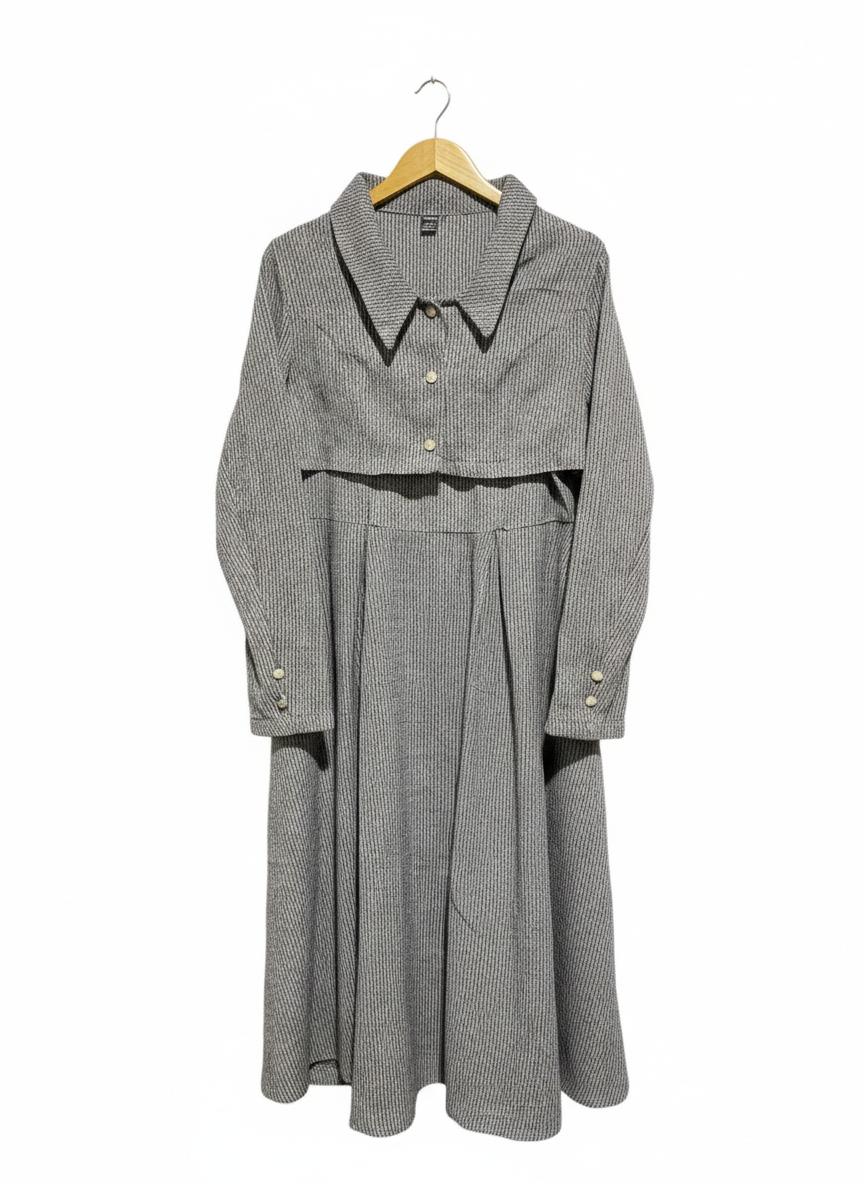 SHEIN |XL| GREY MICRO-PINSTRIPE COLLARED MIDI DRESS