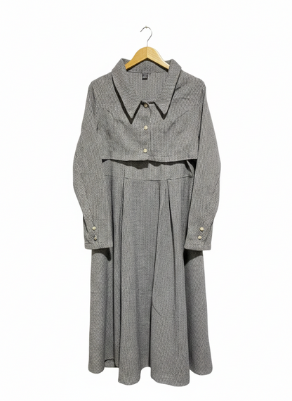 SHEIN |XL| GREY MICRO-PINSTRIPE COLLARED MIDI DRESS