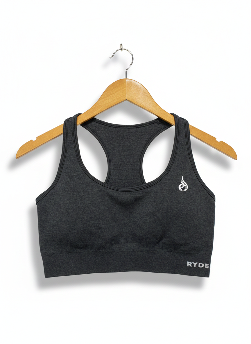 RYDER WEAR |L| BUST 14| EAMLESS CHARCOAL GREY RACERBACK SPORTS BRA