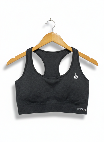 RYDER WEAR |L| BUST 14| EAMLESS CHARCOAL GREY RACERBACK SPORTS BRA