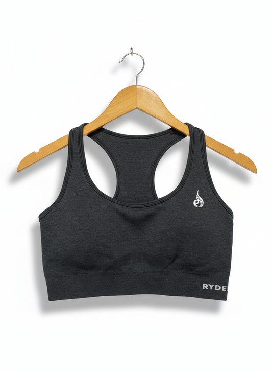 RYDER WEAR |L| BUST 14| EAMLESS CHARCOAL GREY RACERBACK SPORTS BRA