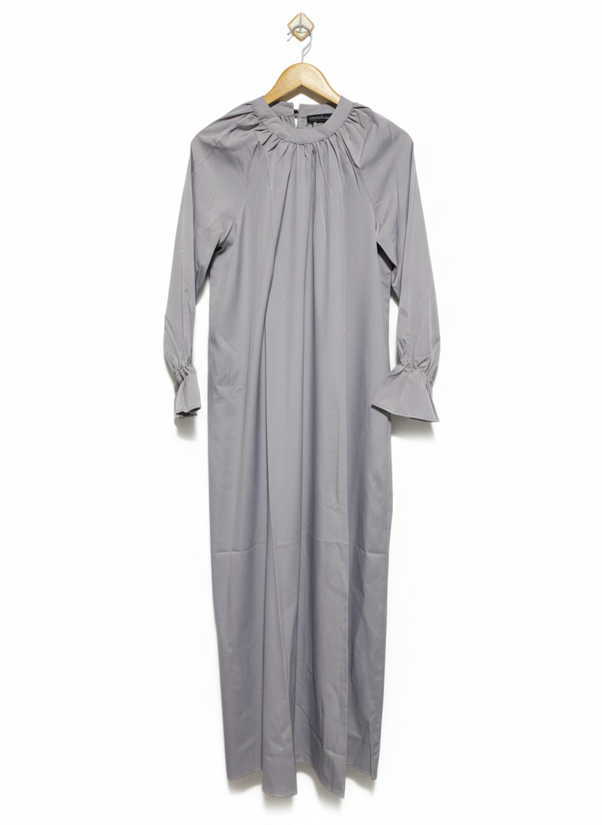 ZANZEA COLLECTION |M| BUST 21| WOMEN'S PLEATED HIGH-NECK MAXI DRESS IN DOVE GREY