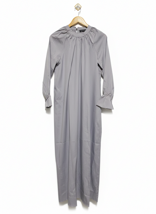 ZANZEA COLLECTION |M| BUST 21| WOMEN'S PLEATED HIGH-NECK MAXI DRESS IN DOVE GREY