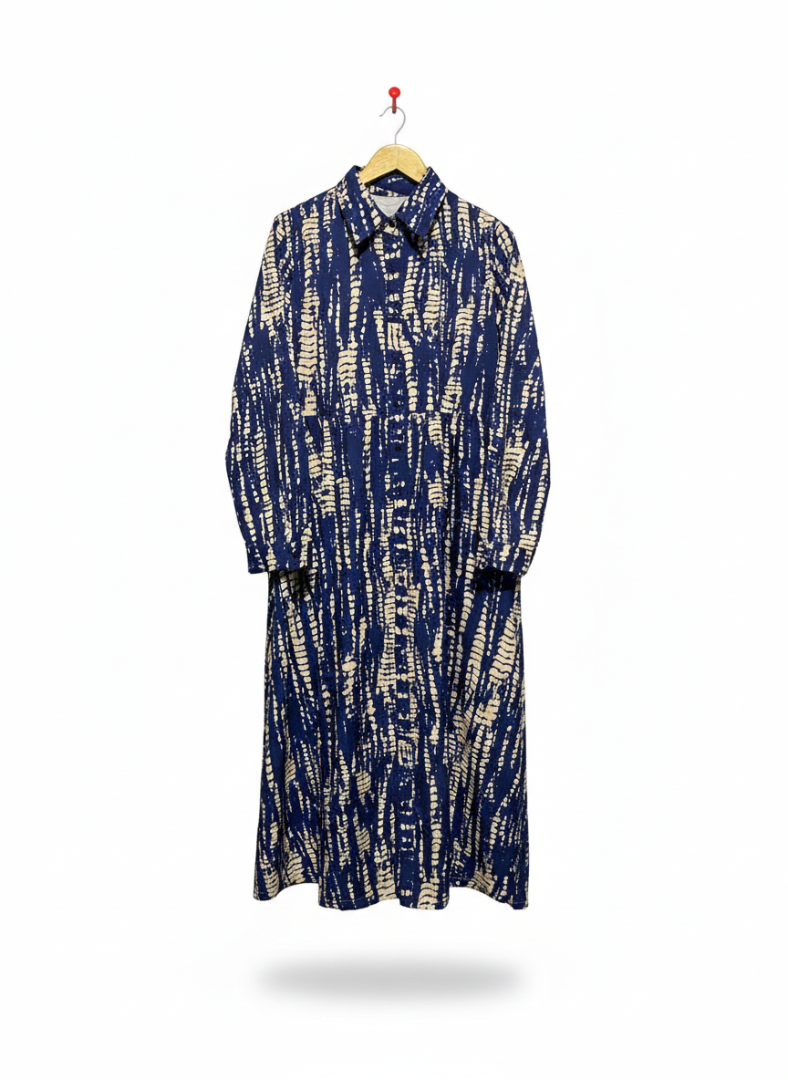 EMERY ROSE |L| BUST 21| MODERN INDIGO TIE-DYE SHIRT DRESS