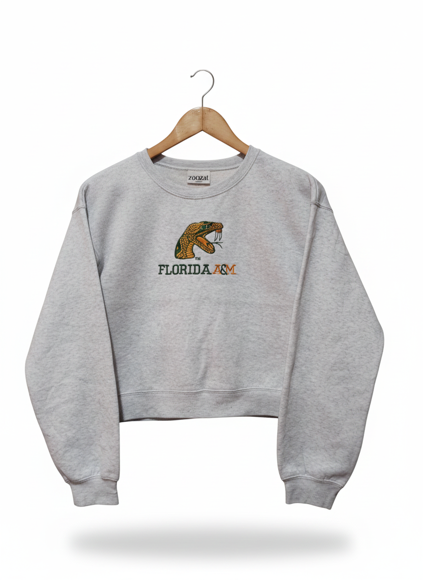 ZOOZATZ|M|BUST 20.5| Gray Florida A&M Rattlers SPORT CROP CREW Sweatshirt
