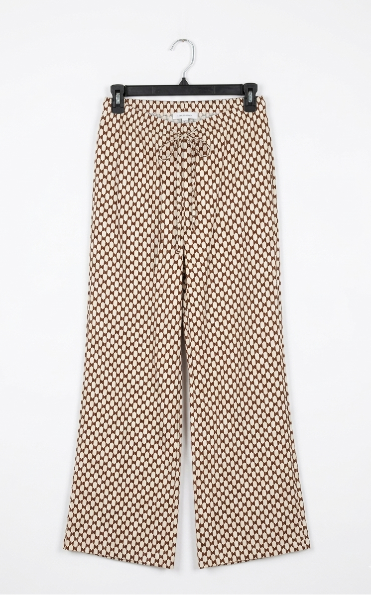 |S| WAIST 26| B7| PREMIUM BROWN AND CREAM GEOMETRIC PRINT WIDE-LEG TROUSERS