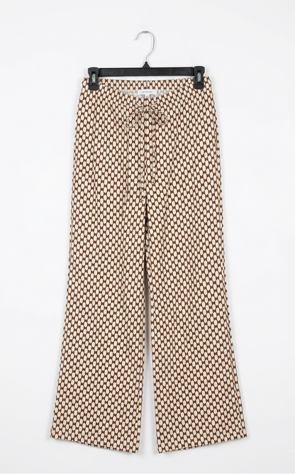 |S| WAIST 26| B7| PREMIUM BROWN AND CREAM GEOMETRIC PRINT WIDE-LEG TROUSERS