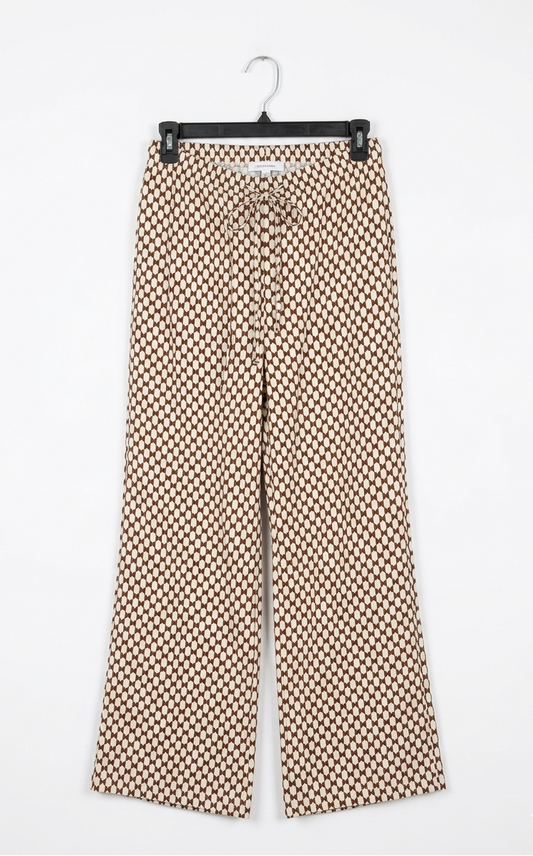 |S| WAIST 26| B7| PREMIUM BROWN AND CREAM GEOMETRIC PRINT WIDE-LEG TROUSERS