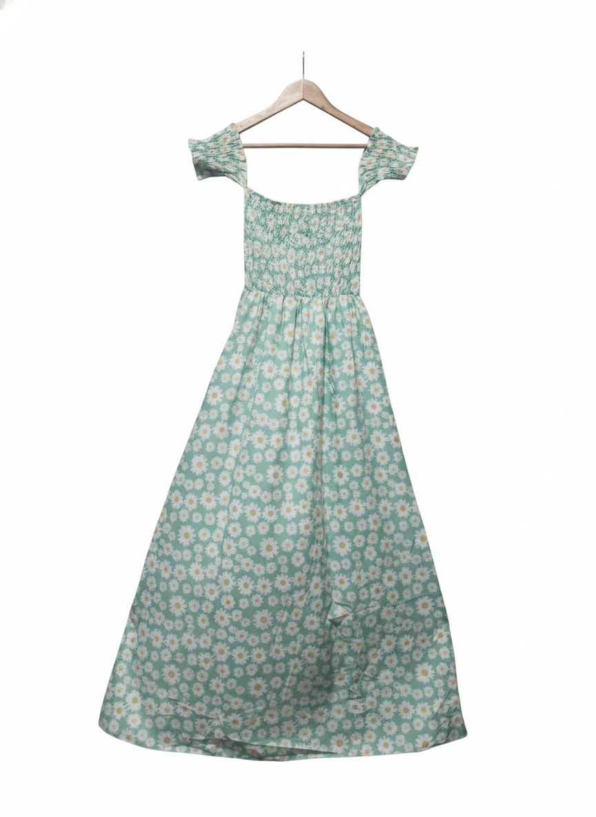 NEW COLLECTION  Green And White Floral Smocked Maxi Dress