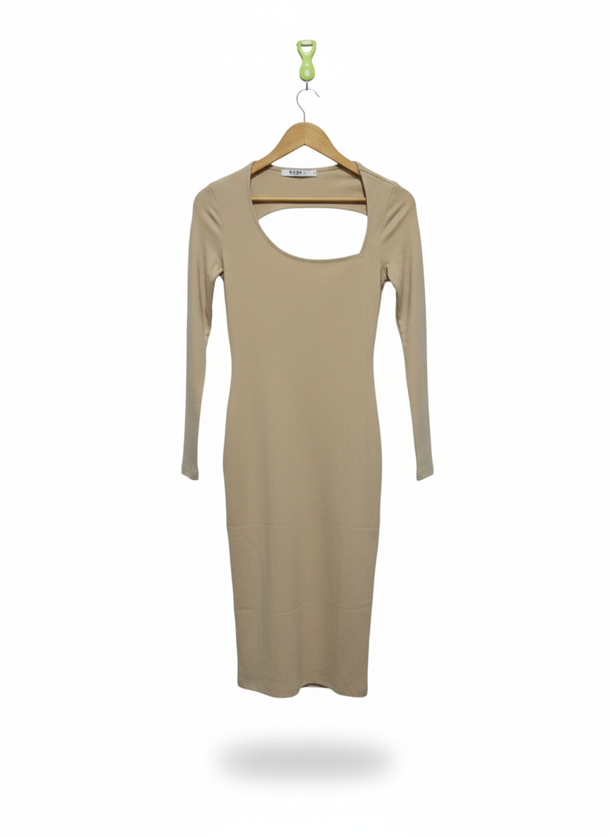 NAKD|S|BUST 14| BEIGE LONG SLEEVE CUTOUT MIDI DRESS