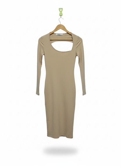 NAKD|S|BUST 14| BEIGE LONG SLEEVE CUTOUT MIDI DRESS