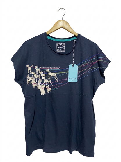 WEIRD FISH |L| BUST FREE | B4| NAVY DOG GRAPHIC CAP SLEEVE T-SHIRT