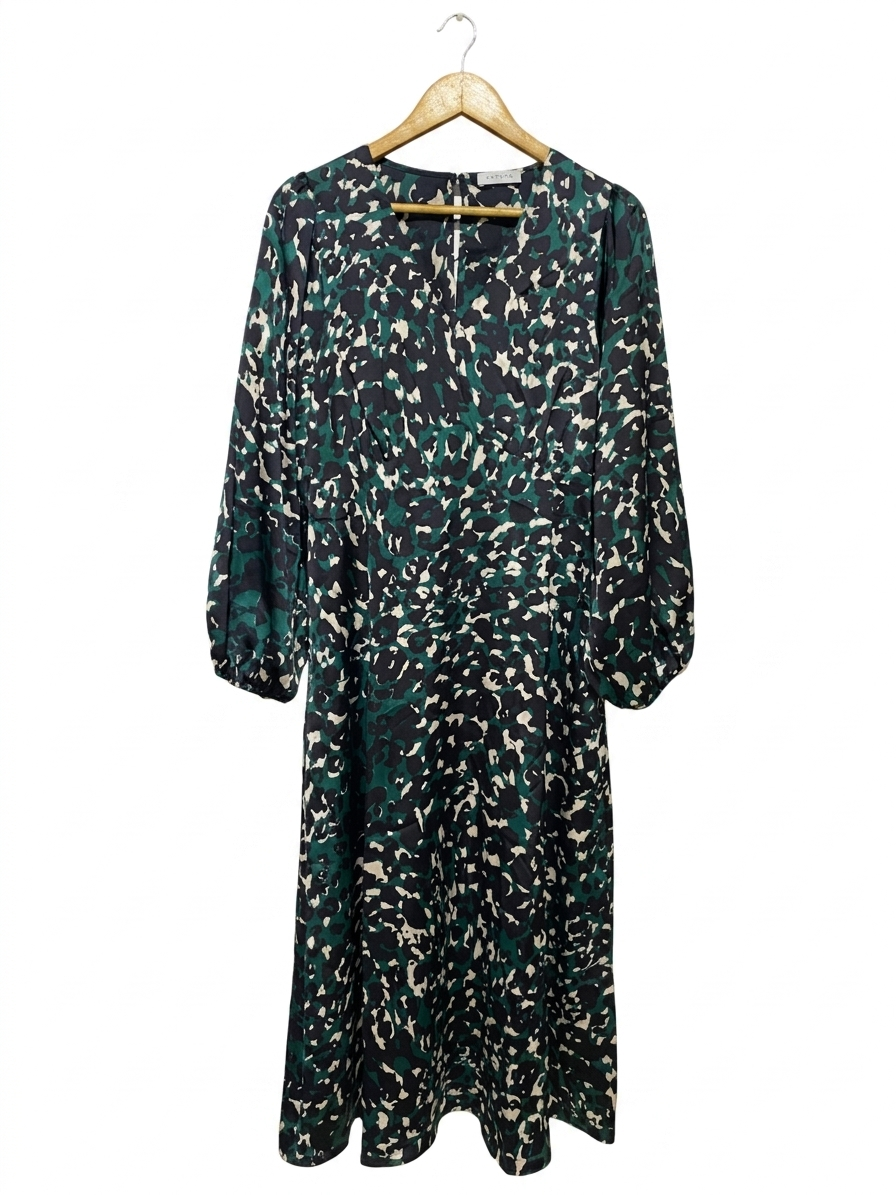 PAPAYA |M| BUST 17| B14| EMERALD ABSTRACT ANIMAL PRINT MIDI DRESS