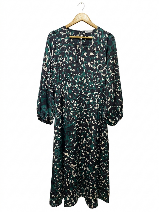 PAPAYA |M| BUST 17| B14| EMERALD ABSTRACT ANIMAL PRINT MIDI DRESS