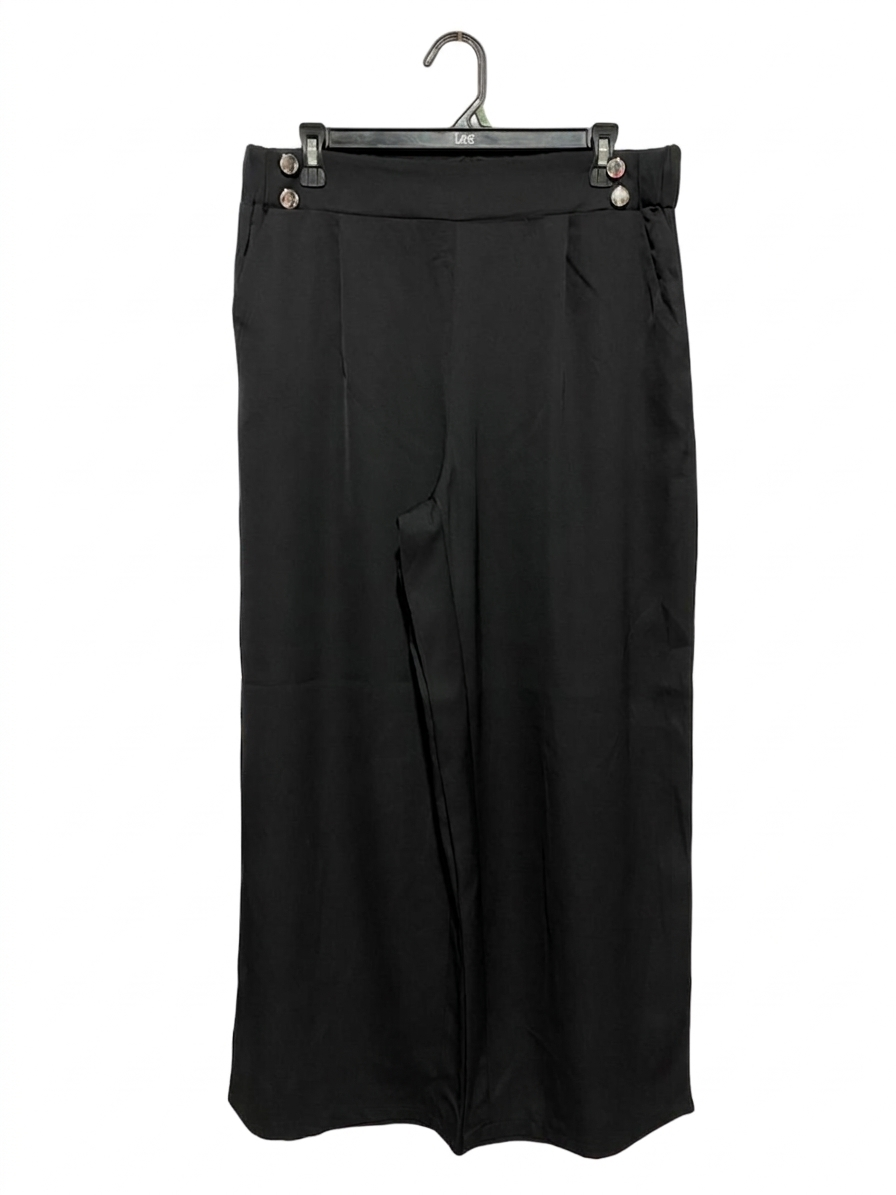 CHIC BLACK HIGH-WAISTED SAILOR-STYLE WIDE-LEG TROUSERS |XL| WAIST 33|