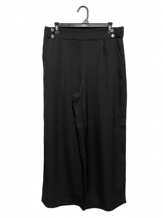 CHIC BLACK HIGH-WAISTED SAILOR-STYLE WIDE-LEG TROUSERS |XL| WAIST 33|