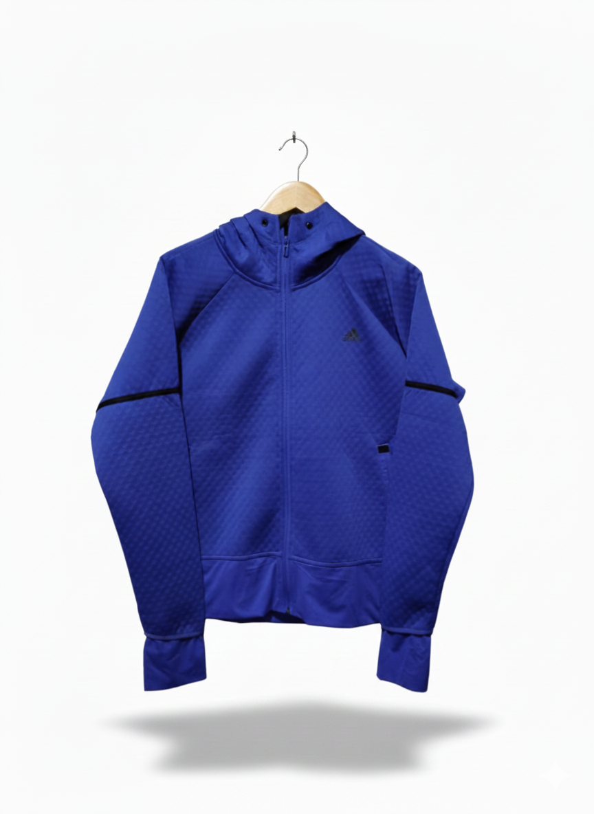 ADIDAS|XL|BUST 24|BLUE ADIDAS QUILTED FULL ZIP HOODIE