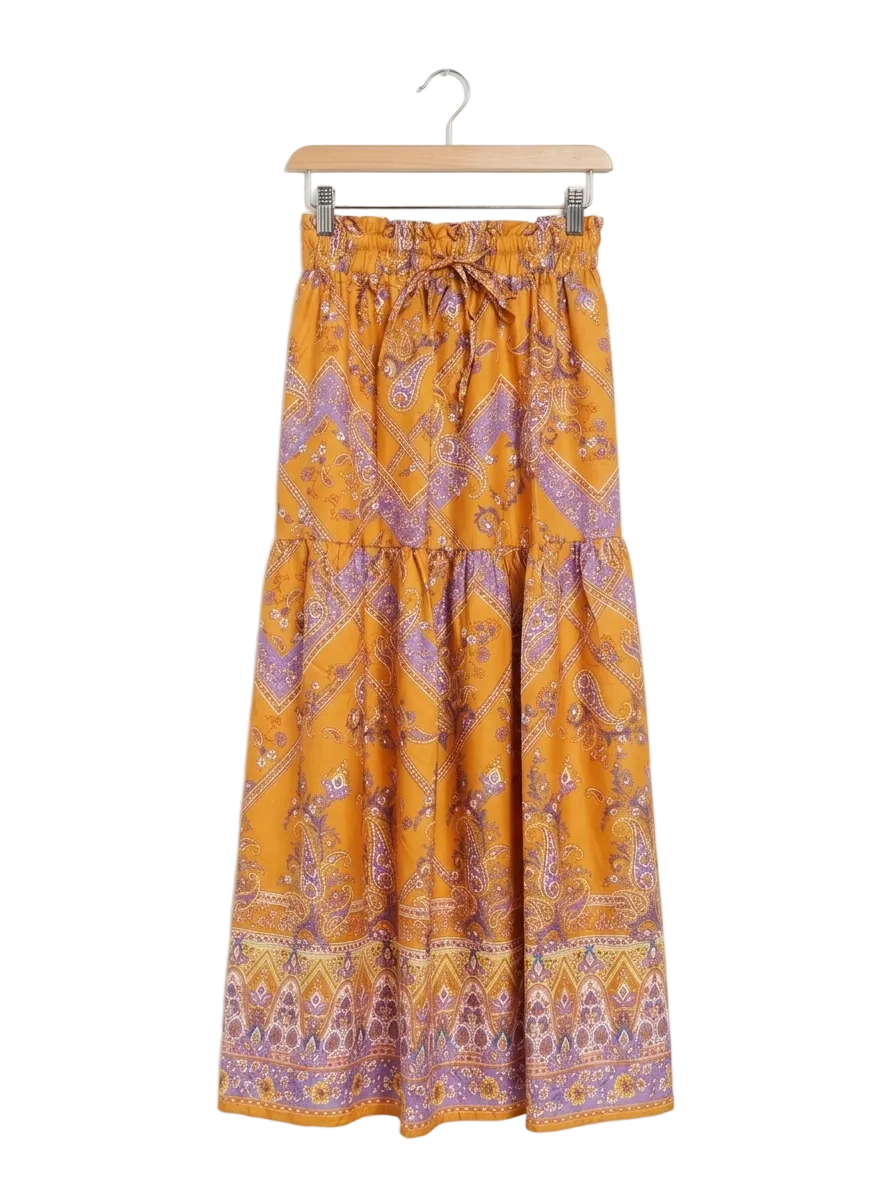 SHEIN |S| WAIST 26| B20| VIBRANT MUSTARD BOHEMIAN PAISLEY MAXI SKIRT