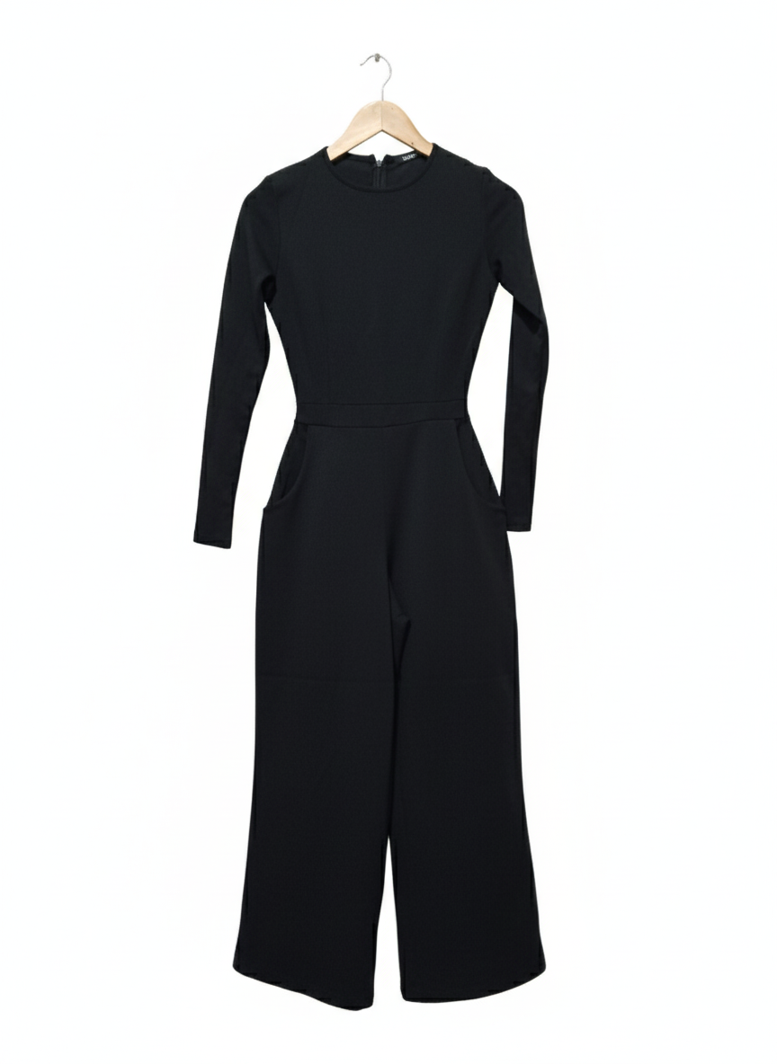 BOOHOO Black Long Sleeve Wide Leg Jumpsuit UK8 - W-15/ L-50