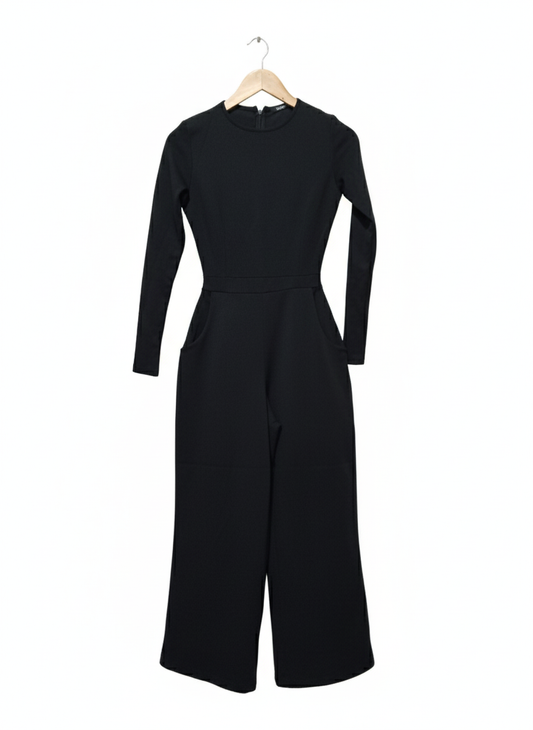 BOOHOO Black Long Sleeve Wide Leg Jumpsuit UK8 - W-15/ L-50