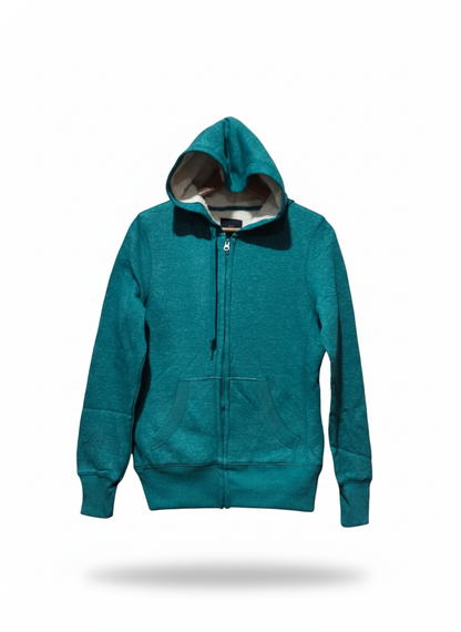 Faded Glory Jacket Coat Green Hoodie White Faux Fur W-18 / L-24